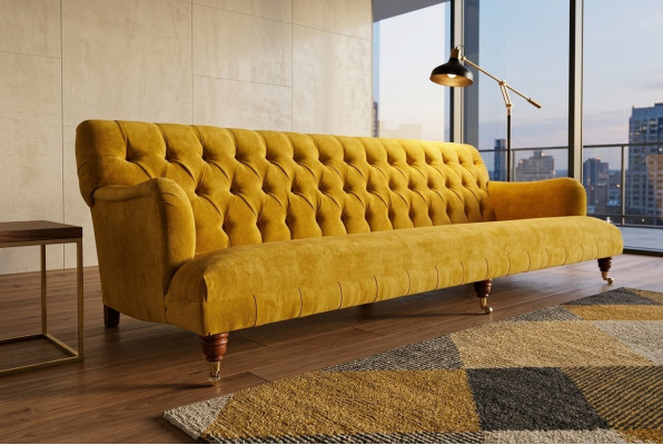 Klassieke Chesterfield bank 4-zitsbanken bankstellen leer geel ontwerp bekleding