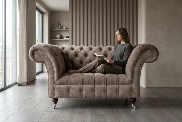 Chesterfield fauteuil televisie bank 1-zits sofa stof bekleding nieuwe textiel banken.