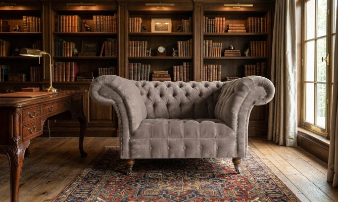 Chesterfield fauteuil televisie bank 1-zits sofa stof bekleding nieuwe textiel banken.