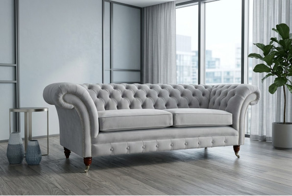 Chesterfield Bank Sofa Bekleding 3-Zitsbank Banken Zitmeubel Sofas Wit Nieuw
