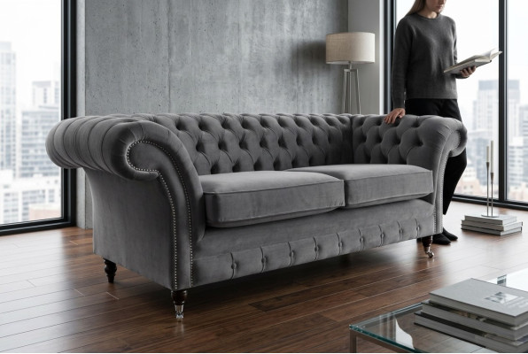 Chesterfield Bank 3-Zits Bekleding Textiel Stof Leren Banken Sofa's Bankstel