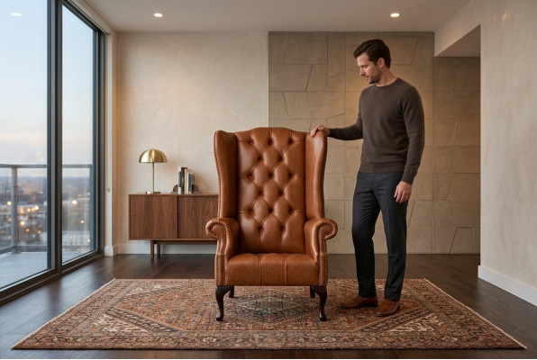 Chesterfield Fauteuil Oorfauteuil Sofa Textiel Stof Banken Bekleding Bruin Lounge