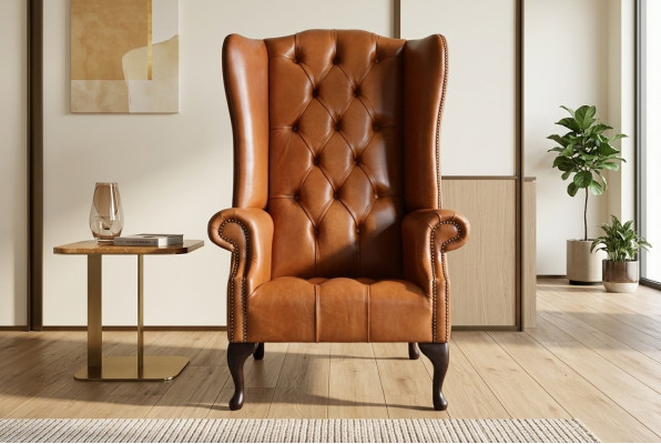 Chesterfield Fauteuil Oorfauteuil Sofa Textiel Stof Banken Bekleding Bruin Lounge