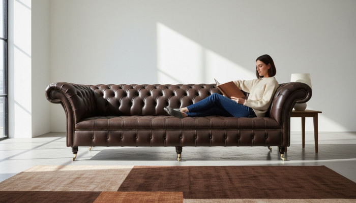 Bruine Chesterfield bank gestoffeerde 4-zitter designer woonkamer bankstellen