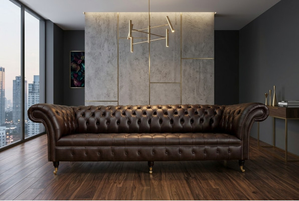 Bruine Chesterfield bank gestoffeerde 4-zitter designer woonkamer bankstellen