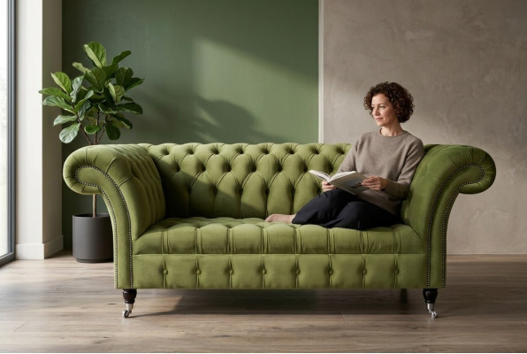 Chesterfield Bank 2-zits Bekleding Zitting Textiel Stof Leder Banken Sofas Sofa