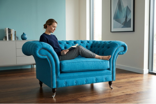 Blauwe Sofa Bank Bekleding Chesterfield Zitmeubilair Textiel Stof Leer Banken Nieuw