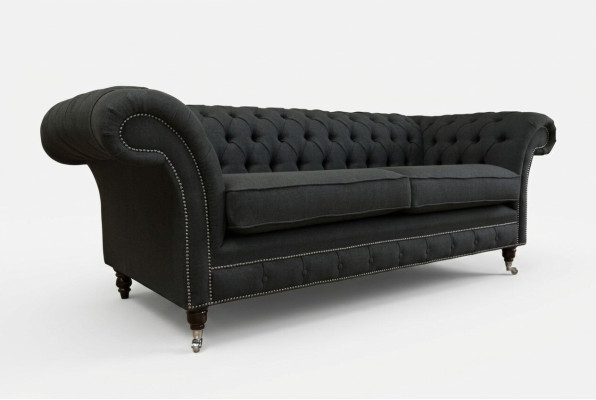 Zwarte Moderne Driepersoons Chesterfield Luxe 3-zitsbank