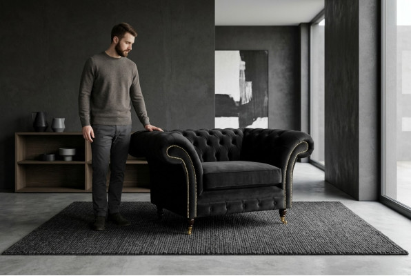 Chesterfield Design Stof Bank Fauteuil 1,5-zitter Bekleding Sofas Lounge Nieuw Club