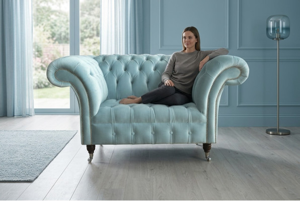 Chesterfield Design Stof Bankfauteuil 1,5 zitplaatsen Beklede Sofa's Lounge Blauw Fluweel
