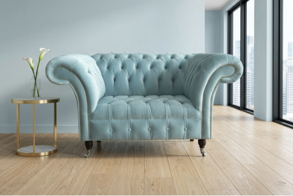 Chesterfield Design Stof Bankfauteuil 1,5 zitplaatsen Beklede Sofa's Lounge Blauw Fluweel