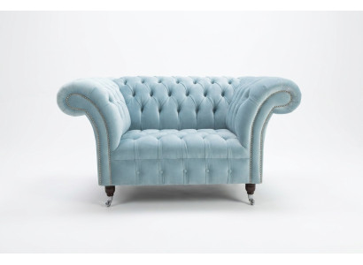 Chesterfield Design Stof Bankfauteuil 1,5 zitplaatsen Beklede Sofa's Lounge Blauw Fluweel