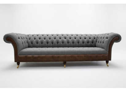 Ontwerp Chesterfield Sofa 4-zits Grijs Bank Kussen Leren Banken Woonkamer Nieuw