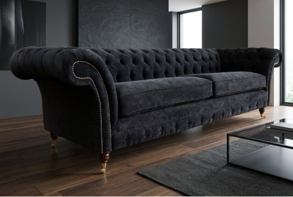 Hoogwaardige Chesterfield bank gestoffeerde vierzits textiel bank XXL stof.