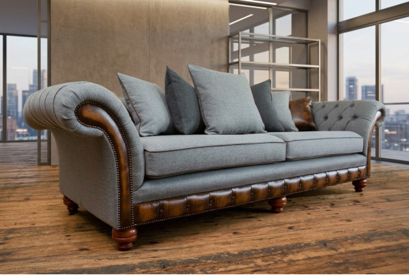 Klassiek Chesterfield Design Bankstel 4-Zitter Bank Bekleding Luxe Textiel Bankstellen