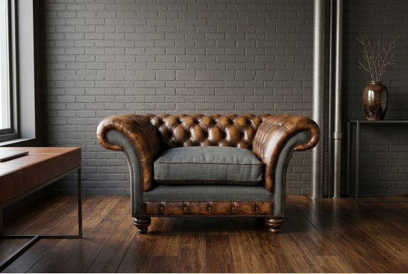 Chesterfield Design Stof Bank Fauteuil 1,5-zits Beklede Sofa's Lounge Nieuw Club