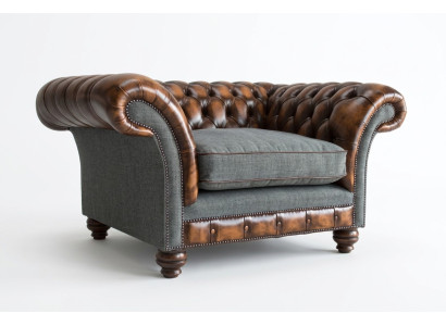 Chesterfield Design Stof Bank Fauteuil 1,5-zits Beklede Sofa's Lounge Nieuw Club