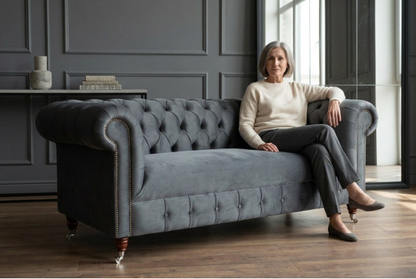 Moderne grijze driezits luxe woonkamer 3-zitsbank.