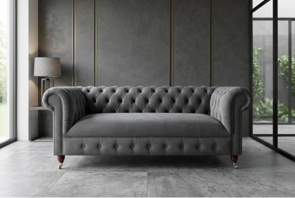Moderne grijze driezits luxe woonkamer 3-zitsbank.