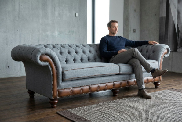 Chesterfield leren bankstel, stoffen bank, bank, bank, gestoffeerd, woonkamer op maat gemaakt