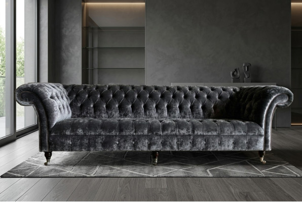 Ontwerper Chesterfield Grijze Luxe Bank Bank 4 Zits Stoffen Bank