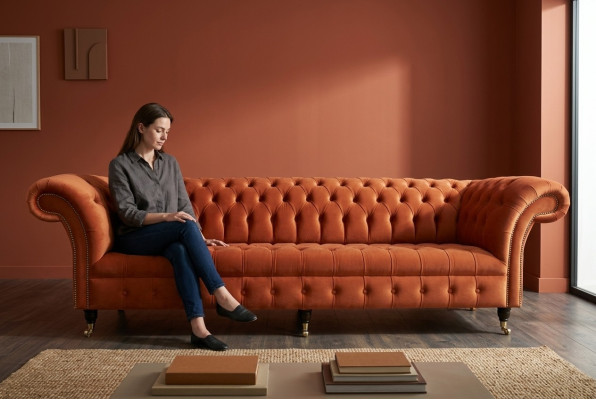 Bank Bekleding Chesterfield Textiel Bankstellen Ontwerp Luxe Leren Bankstellen 4-zits 265cm