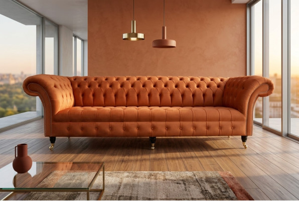 Bank Bekleding Chesterfield Textiel Bankstellen Ontwerp Luxe Leren Bankstellen 4-zits 265cm