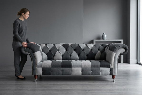 Bankstel 3-zits bank design Chesterfield zitcombinatie leer textiel gestoffeerd nieuw