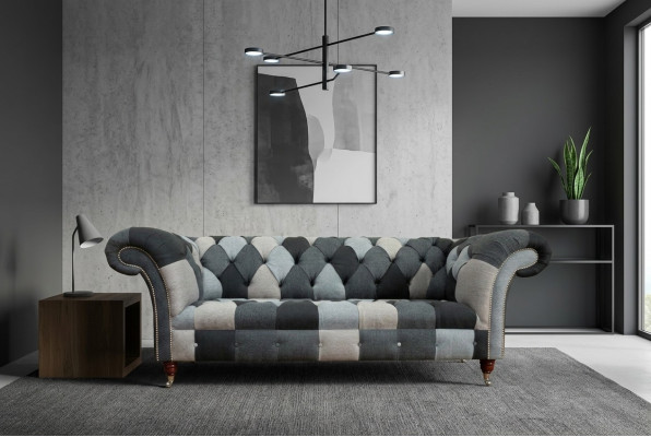 Bankstel 3-zits bank design Chesterfield zitcombinatie leer textiel gestoffeerd nieuw