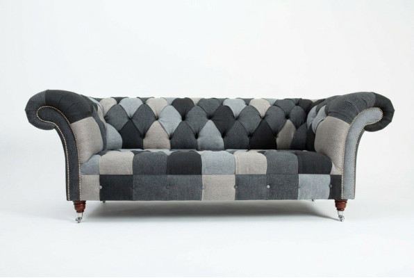 Bankstel 3-zits bank design Chesterfield zitcombinatie leer textiel gestoffeerd nieuw