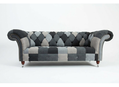 Bankstel 3-zits bank design Chesterfield zitcombinatie leer textiel gestoffeerd nieuw