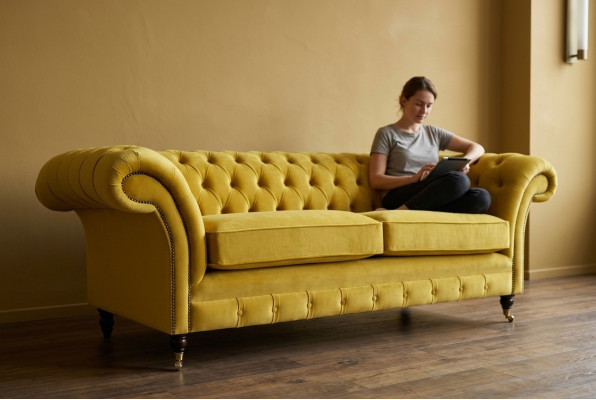 Chesterfield 3-zits designerbank bank gestoffeerd banken stof textiel nieuw
