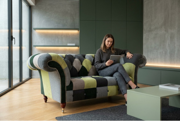 Designer Chesterfield bankstel 2 zits bank gestoffeerde bankstellen stof woonkamer bankstellen