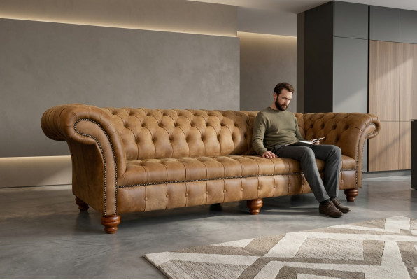 Chesterfield Bruine Bank Bank Bekleding 4 Zits Bankstel Bankstel