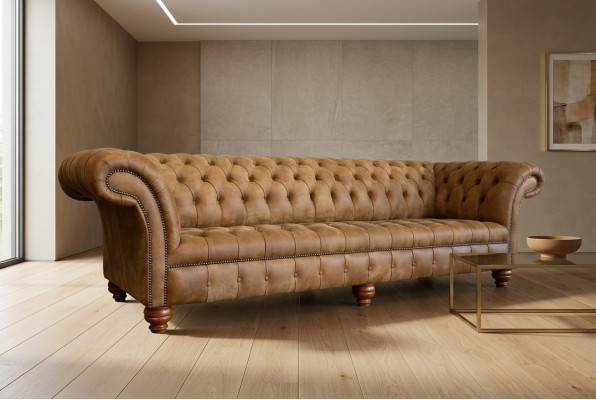 Chesterfield Bruine Bank Bank Bekleding 4 Zits Bankstel Bankstel