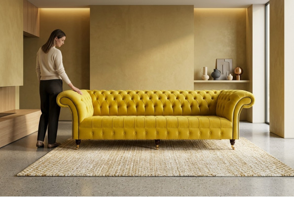 Ontwerp Bank 4 Zits Bekleed Luxe Klassiek Textiel Chesterfield Banken Bank