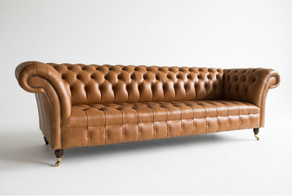 Ontwerp Chesterfield bankstel 4-zits bank leer bekleding bruin luxe bankstel