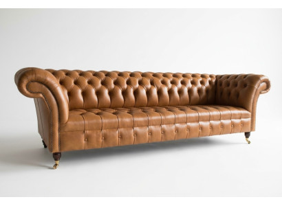 Ontwerp Chesterfield bankstel 4-zits bank leer bekleding bruin luxe bankstel