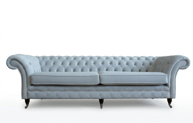 Grijze Chesterfield 4-zits gestoffeerde bank Moderne Stijl Fluweel Textiel Stof Bank