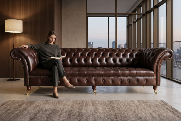 Bankstel 4 zits bank ontwerp Chesterfield gestoffeerd zitcombinatie leer textiel Nieuw