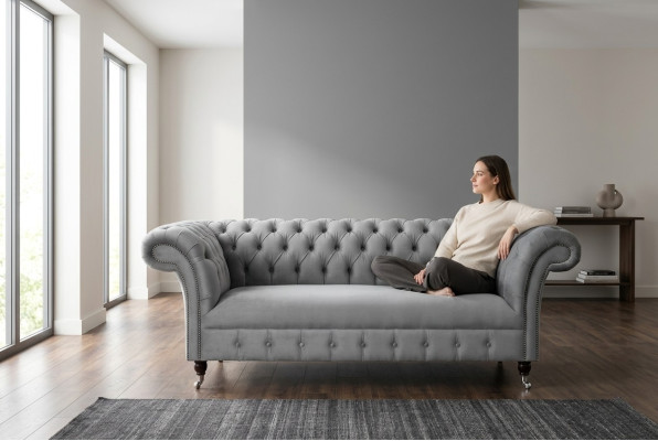 Chesterfield Luxe 2-zitsbank Sofa Bekleding Stofstoffen Bankstel Nieuw