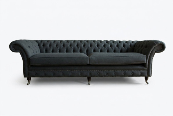 Originele Chesterfield textiel leren bank bank bekleding Grote zitkussen Grijs 265cm