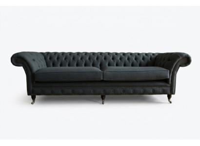 Originele Chesterfield textiel leren bank bank bekleding Grote zitkussen Grijs 265cm