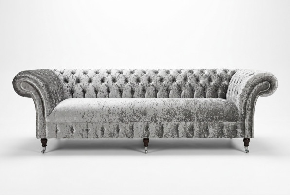 Zilveren Chesterfield textiel lederen bank bank gestoffeerde grote zitkussen nieuw 265cm
