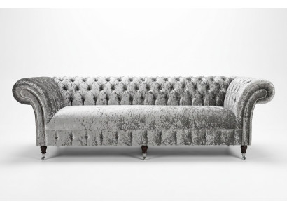 Zilveren Chesterfield textiel lederen bank bank gestoffeerde grote zitkussen nieuw 265cm