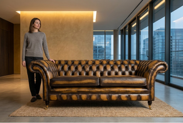 Edler Chesterfield Bruine Driezitter Luxe Gestoffeerde Banken Ontwerpers Sofa's
