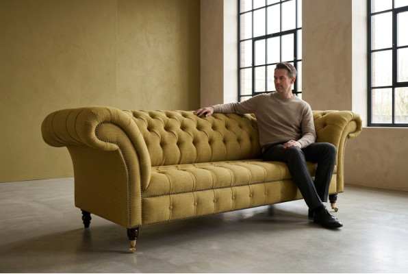 Gele bank met drie zitplaatsen, gestoffeerd designbankstel, 3-zitsbanken kamer luxe bankstellen