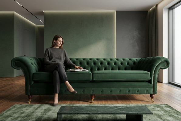 Groene Chesterfield textiel lederen bank bank bekleding grote zitkussen xxl 265cm nieuw