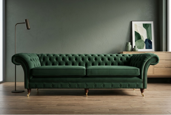 Groene Chesterfield textiel lederen bank bank bekleding grote zitkussen xxl 265cm nieuw