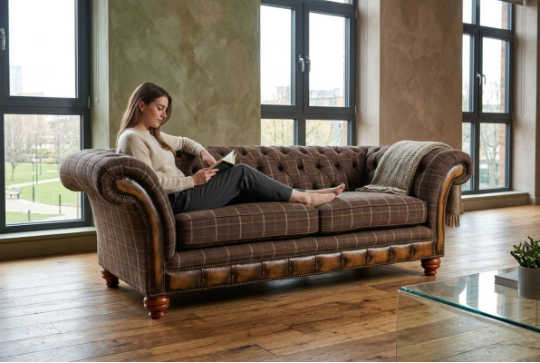 Klassieke Chesterfield Bank 3-Zits Design Banken Bekleding Bankstellen Leer Bruin